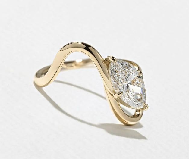 2CT Marquise Cut Diamond Gold Statement Ring, Unique Diamond,Modern Diamond Engagement,Sculptural Ring, Bold Ring,14K Gold Plated,Gifted For Her,Size 3-12.