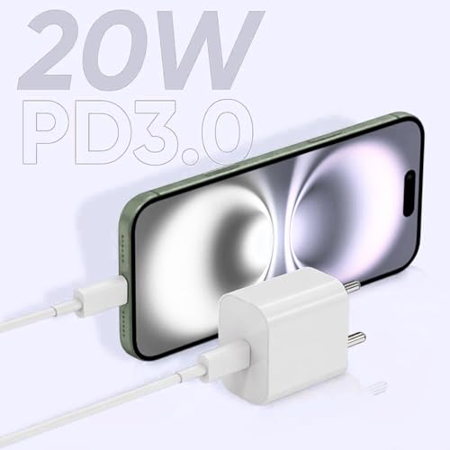 Image of 20W PD Fast Charger Adapter with Type C to C Data Cable Compatible with iPhone 17 /17Pro /17Pro Max /16 /16 Plus /16 Pro /16 Pro Max, 15 /15 Plus /15 Pro /15 Pro Max & Other C Type Devices [BIS Certified]
