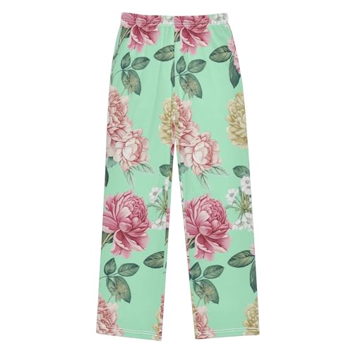 J JOYSAY Peony Blossom Floral Aquamarine Pajamas Pants Soft Long Pajama Bottoms Lounge Sleep Pants Size S-XL