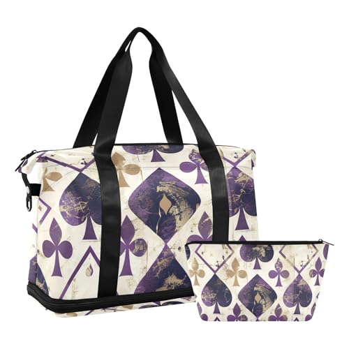 Purple Poker Luggage Travel Bag Carry On Tote Bag with Toiletry Bag for Business Trips Multifunctional