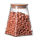DECOMELODY Geometrischer Luftdichter Glas Vorratsbehälter 350 Ml mit Holzdeckel Feuchtigkeitsgeschützte Lebensmitteldose für Küche und Kühlschrank
