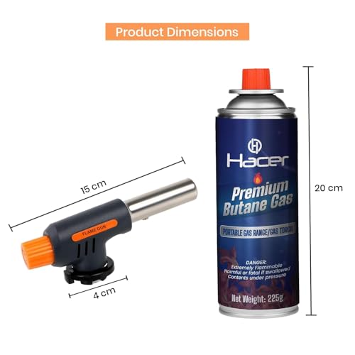 Image of HACER Automatic Camping Blowtorch with 2 Butane Gas Canister Welding Fire Gun Multi-Functional Handheld Soldering Torch Adjustable Flame Kitchen Lighter for Outdoor Use Cooking & Welding