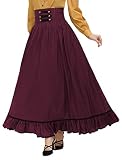 Women Victorian Skirt Vintage Striped Skirt Button Front Skirt Wine M