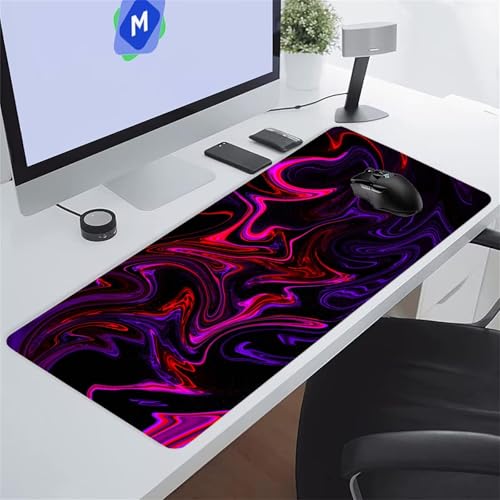KIZIFI Gaming Mouse Pad 47.2x23.6x0.12 inch, Black Purple Fluid XXL Extended Mouse Mat, Non-Slip Keyboard Mat with Stitched Edges, Large Mouse Mats for Desk Home Office