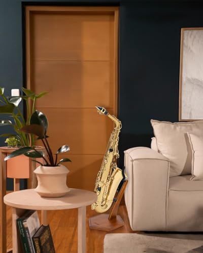 STRICH Holz-Saxophonständer für Alt-/Tenorsaxophon, Handgefertigter Massivholz-Bodenständer in Walnussfarbe Mit Schwerem, Beschwertem Sockel (FH-4, Sax)