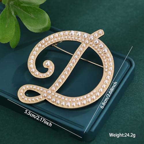 Image of Initial Letter Brooch Pin Pearl Letter Brooches Golden Pins Accessories Jewelry Birthday Chrisrmas Gift for Women
