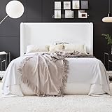 SHA CERLIN Queen Size Corduroy Upholstered Platform Bed Frame with Vertical Channel Tufted Wingback Headboard, 8' Under Bed Storage, Wooden Slats & Metal Frame Support, Easy Assembly, White