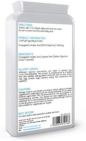Conjugated Linoleic Acid - 1000mg CLA , 90 softgels  80% Active Isomer Natural CLA from Safflower Oil - Manufactured in The UK  No Mixers  No Binders  No fillers  No GMOs
