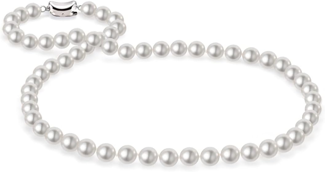 Round White Simulated Shell Pearl Necklace 16"-24" Length Unisex Pearl Strand for Women and Men