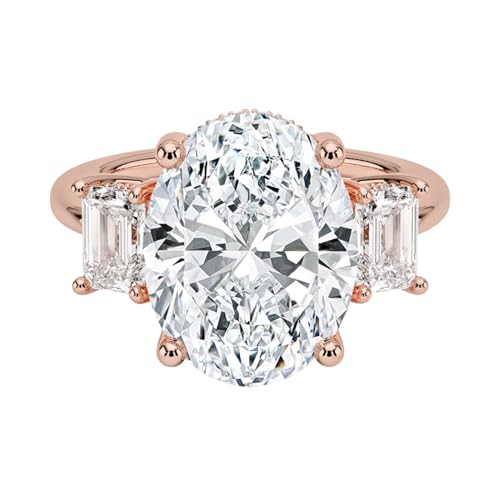 5 CT Oval Cut Lab Grown Diamond Luxe Three Stone Engagement Ring For Her