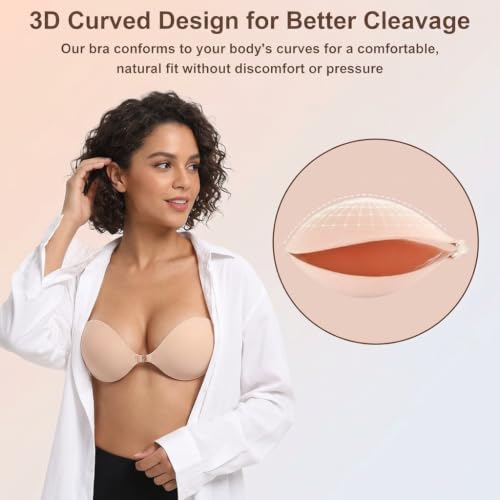 Image of KASHIVAL Women's Strapless Adhesive Bra, Reusable Silicone Push-Up Sticky Bra with Front Clip Closure for Backless and Halter Neck Outfits Fee Size