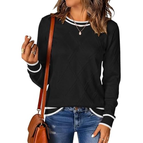LOMON Women's Cable Knit Sweater Long Sleeve Crew 