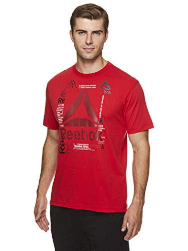 Reebok Men's Graphic Workout Tee - Short Sleeve Gym & Training Activewear T Shirt - Coda Racing Red, Medium