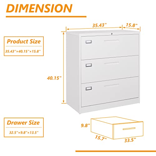 Stani Lateral File Cabinet With Lock, 3 Drawer Lateral Filing Cabinet, Lockable Filing Cabinet For Hanging Files Letter/Legal/F4/A4 Size, Metal Lateral File Cabinet For Home And Office #TOP2