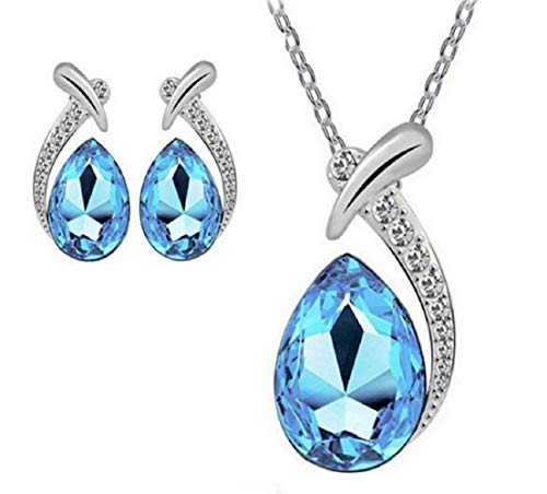 Preisvergleich Produktbild Inception Pro Infinite - Schmuckset - zweiteilig - Halskette - Tropfen - Stein - Damenohrringe - Strass - Blaue Farbe