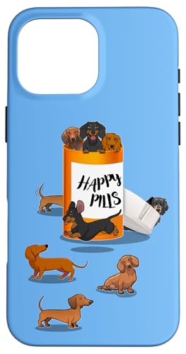 Mens Womens Funny Happy Pills Tan Black Dachshund Lover �X�}�z�P�[�X iPhone 16 Pro Max �p