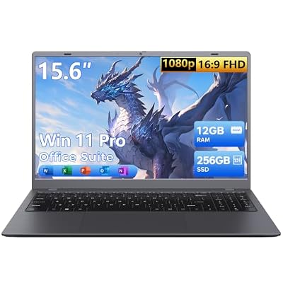 KINOBUC 15.6" FHD Laptop, Intel 6500Y, 12GB RAM, 256GB SSD, Windows 11, WiFi 5, Bluetooth 5.0, Office Ready, for Student & Home Office, Gray