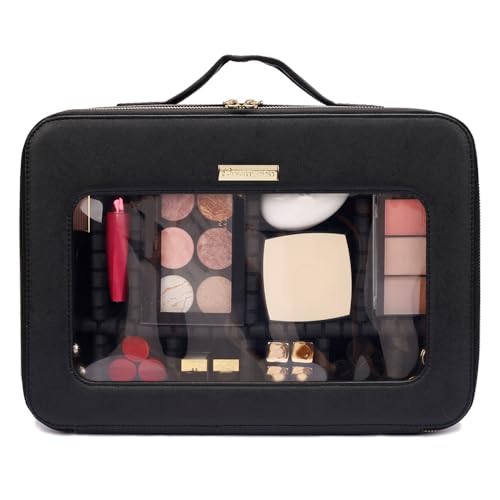 ROWNYEON Bolsa organizadora de maquillaje Clear Vision Estuche de maquillaje portátil para artistas de maquillaje con compartimentos ajustables de EVA para cosméticos, accesorios de aseo de