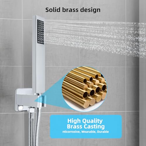 TENIGXT Bathroom Shower Faucet Set，10 Inch Rain Shower Head with Handheld Spray，Brass Shower Valve Trim Kit，Wall Mounted Square Rain Shower System (Chrome) by TENIGXT - Used condition - Image 4