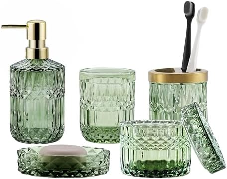LaMarriti Green Bathroom Accessories Set, 5Pcs Clear Glass Bathro...