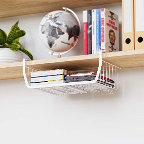 Under Shelf Basket, Veckle 4 Pack Stackable Under Cabinet Storage Space Saving Hanging Basket Easy To Install Pantry Organizer For Kitchen Bookshelf Cupboard, White #TOP2