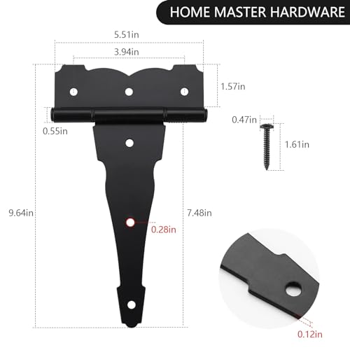 HOME MASTER HARDWARE 8 in Heavy Duty Decorative T Strap Hinge Rustproof Iron Black Gate Hinge,Tee Hinges for Storage Sheds, Gates Barns with Screws (4 Pack) by HOME MASTER HARDWARE - Image 5