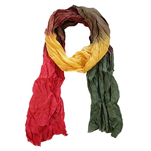 Echarpe Degradê Amarelo, Vermelho e Verde em Viscose Amassado 160x55 cm