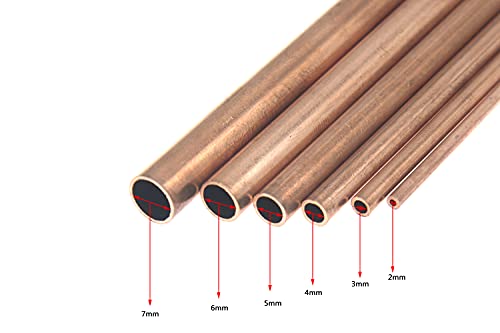 Resalet Round Copper Tube, 2Mm 3Mm 4Mm 5Mm 6Mm 7Mm Od X 0.5Mm Wall Thickness 300Mm Length Seamless Straight Pipe Tubing, Pack Of 6 Pcs #TOP2