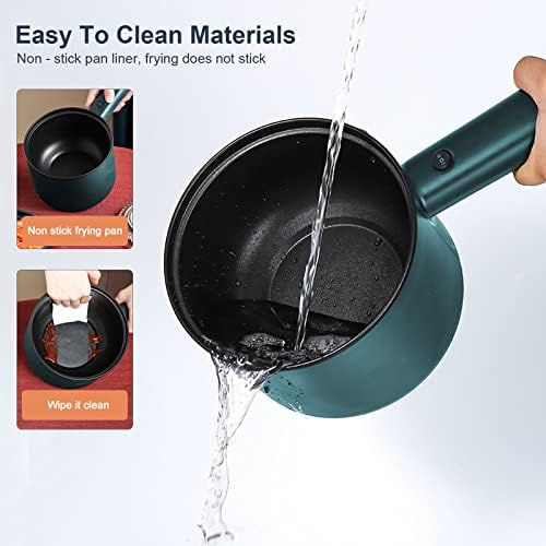 Electric Hot Pot, 1,8L Mini Non-Stick Electric Pan, Portable Mini Electric Skillet with Lid, Spatula and Multi Cooker, Multifunction Cooking Pot with Steamer for Travel/Dorm (Green with Steamer)