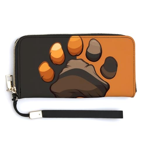 Bear Claw Mark Leather Wallet Fashion Bifold Purse Long Pouch with Wrist Strap for Men Women
