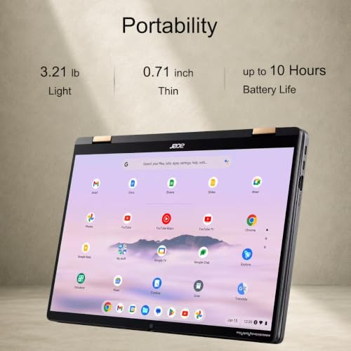 Image of Acer Chromebook Plus Spin 714 14 inch 2-in-1, Ultra 5 115U, 8GB DDR5, 512GB SSD | FHD+ Touchscreen Laptop, 2x Thunderbolt 4, Intel 8-Core, Convertible for Business, Students, Backlit, Gemini AI, Chrome OS
