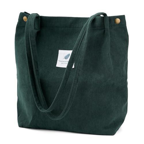 TOPASION Cute Corduroy Tote Bag Canvas Shoulder Handbags for Women Travel Shopping (Green)