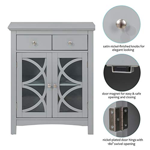 Glitzhome 32.5 Inch Free Standing Storage Cabinet Wooden Floor Cabinet Accent Display With Double Doors And Drawer Bathroom Furniture Grey #TOP2