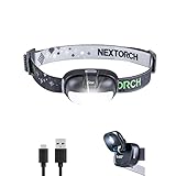 NEXTORCH LED-Stirnlampe, wiederaufladbar, 450 Lumen, weiß, rot, kompakt, leicht, für Outdoor, Camping, Wandern, Klettern