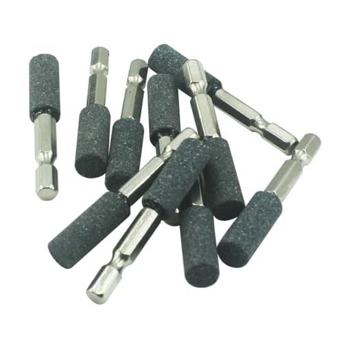 10 peças de pedra de moagem montada em forma cilíndrica de 10 mm com haste sextavada de 1/10 mm