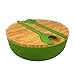 Bamboo Salad Serving Bowl Set with Lid and Utensils - Cute Wooden Bowl with Cutting Board Cover and Servers for Salads, Pasta, Fruit, Side Dishes - Eco-friendly, BPA-Free - Great For Parties, Picnics