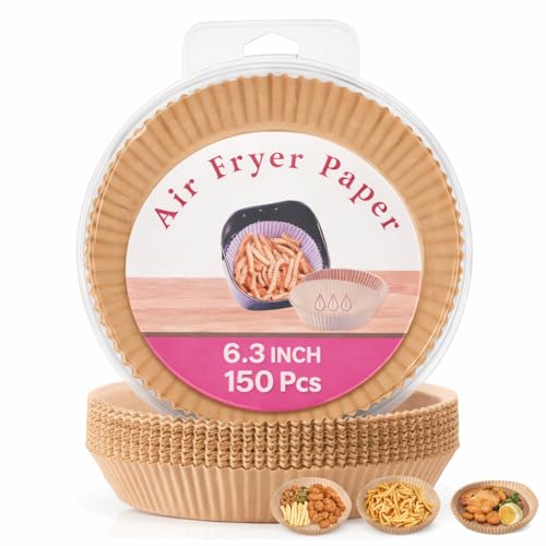 Air Fryer Liners Disposable Round 150 PCS, 6.3 Inch Unbleached Parchment Paper Liners Non-Stick BPA-Free PFAS-Free for 3-5 QT Air Fryer Basket Baking Oven