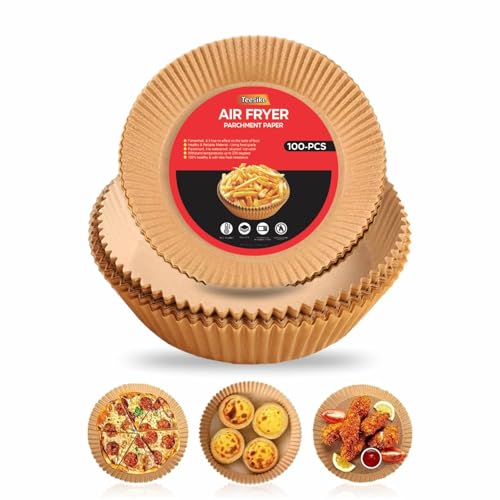 Air Fryer Liners Non Stick Parchment Paper Liners Round Greaseproof Liner Disposable Baking Trays for Baking Roasting Microwave Oven Cooking Essentials Kitchen Accessories 6.3 Inch (Pack of 100)
