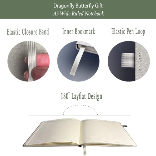 Dragonfly Gifts Women, Dragonfly Journal 200 Pages Notebook A5 Lined with Pen and Keychain, Inspirational Encouragement Gifts for Dragonfly Lovers, Dragonfly Memorial Gift Her (Gray-Green) - Image 4