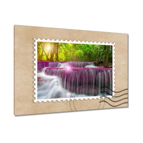 Peinture imprimée sur toile paysage cascade colorée grand tableau mural 120 x 80 cm