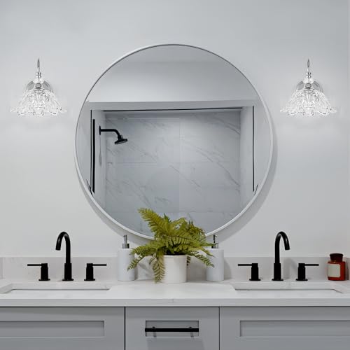 Image of 1 Piece Chrome Wall Sconce with Floral Clear Glass Shade, Modern Wall Mount Lighting for Bathroom,Modern Bathroom Vanity Light Fixture