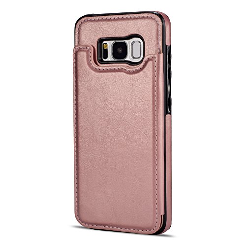 Ueebai Case For Samsung Galaxy S7, Luxury Pu Leather Case With [Two Magnetic Clasp] [Card Slots] Stand Function Durable Shockproof Soft Tpu Case Back Wallet Cover For Samsung Galaxy S7 - Rose Gold #TOP5