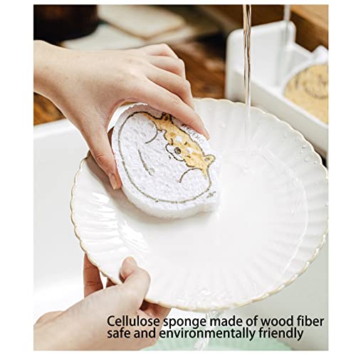 Image of Wood Pulp Cotton Dish Washing Kitchen Scrubber, 3 Pack Reusable Dish Washing Cleaning Wood Pulp Cotton Double-Sided Multipurpose Non Stick Wood Pulp Cotton for Dishes, Fruit, Vegetable (White)