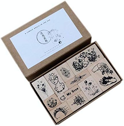 Annchaos Wooden Stamps Set DIY Rubber Seal Template Scrapbooking Card Making Mold Album Planner Arts Crafts Decorative Tools (Star Trail Series)