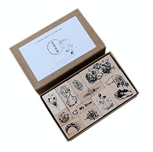 Annchaos Wooden Stamps Set Diy Rubber Seal Template Scrapbooking Card Making Mold Album Planner Arts Crafts Decorative Tools (Star Trail Series) #TOP17