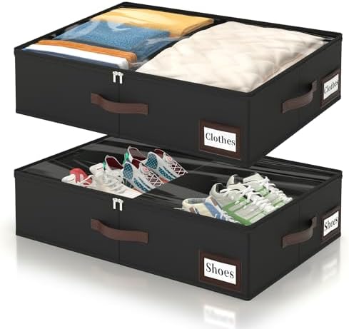 OIAHOMY 2 Pack 38L Under Bed Storage with Adjustable Dividers, 6"...