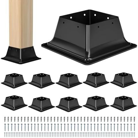 4x4 Post Base 10Pcs-Inner Size 3.6x3.6-Heavy Duty Metal Post Brackets-Deck Post Anchors-Solid Steel-Powder Coated-Wood Post Holder for Porch Handrail Railing Pergola Fence Pavilion-Support Deck Base Cover