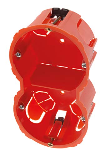 Zenitech - Caja Placo Doble Vertical Ø65mm - Para 2 Dispositivos a Tornillo o a Garras - Empotrable Placa de Yeso - Fijación a Tornillo - Alta Resistencia al Fuego 850° - Roja - Profundidad 40mm