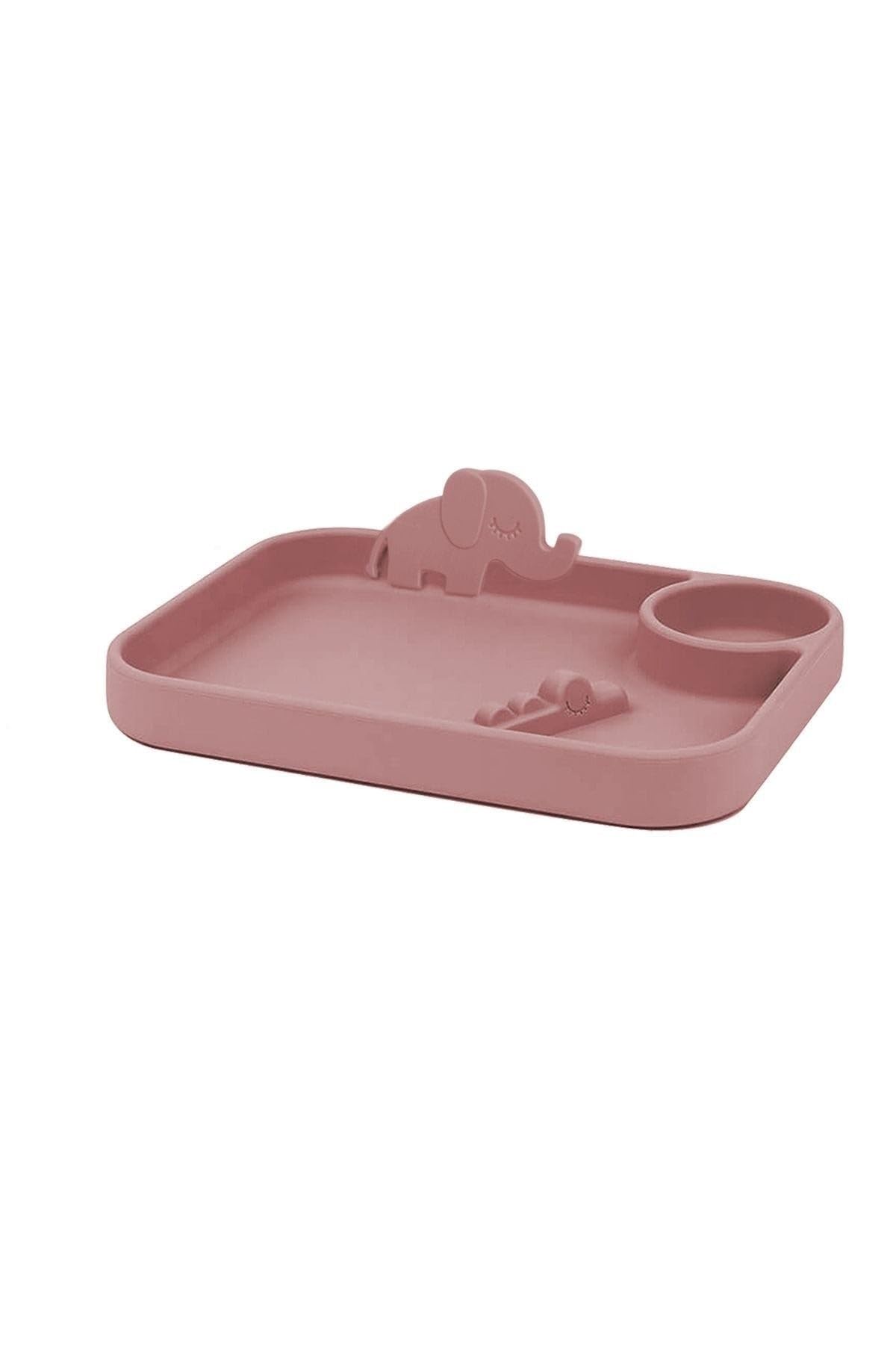 Silikon 3 Bölmeli Bebek Beslenme Tabağı,silikon Tabak, Silikon Beslenme Aksesuarı - Pembe