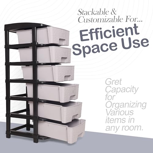 Image of Plastic Modular Drawer Storage Chest Of Drawers Organizer Storage Box, Large Stomo Racks For Multipurpose Anti-slip Shoes Organizers (Grey, 6 Layer)